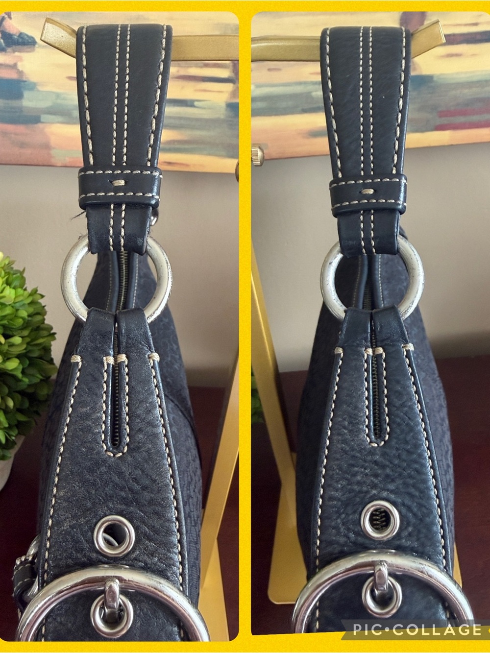 COACH F05N-1460 🖤BLACK🖤 VINTAGE SIGNATURE JACQUARD LEATHER HOBO BAG 🌟EUC🌟 - Picture 7 of 17